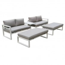 ORBEA Set Καθιστικό Κήπου ALU Άσπρο Καναπές 4Θ 2 Πάγκοι Τραπέζι Μαξιλάρι Μπεζ c460172