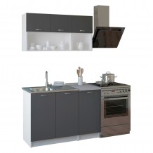 ΣΥΝΘΕΣΗ ΚΟΥΖΙΝΑΣ NIKLAUS ΜΕΛΑΜΙΝΗ ΓΚΡΙ ΜΕ ΠΑΓΚΟ ΛΕΥΚΟ HM2438 10 120x46-29 2 εκ c460195