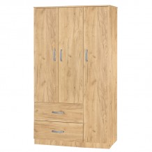 Ντουλάπα ρούχων τρίφυλλη Zelia pakoworld με 3 συρτάρια χρώμα φυσικό mo 90x42x180εκ c460490