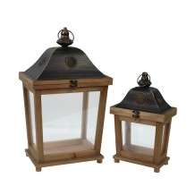 RAISA ΦΑΝΑΡΙ SET 2ΤΜΧ ΞΥΛΟ ΓΥΑΛΙ ΦΥΣΙΚΟ 28 20x20 12 5xH49 34cm c462167