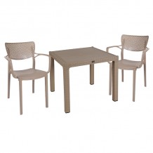 Τραπεζαρία κήπου Explore-Frontline pakoworld σετ 3τεμ PP cappuccino 90x90x73 5εκ c463891