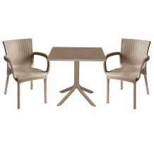 Τραπεζαρία κήπου Groovy-Festive pakoworld σετ 3τεμ PP cappuccino 80x80x74 5εκ c464318