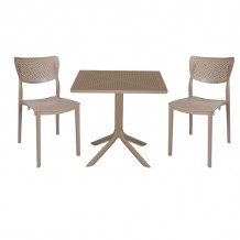 Τραπεζαρία κήπου Groovy-Ignite pakoworld σετ 3τεμ PP cappuccino 80x80x74 5εκ c464319