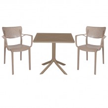 Τραπεζαρία κήπου Groovy-Frontline pakoworld σετ 3τεμ PP cappuccino 80x80x74 5εκ c464321