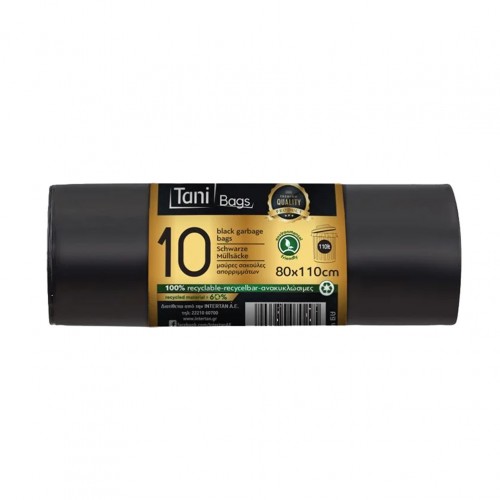 Ρολό 10 τεμ σακούλες σκουπιδιών 80x110cm μαύρες Premium Tani - Σετ 3 c466301