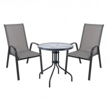 RIO Set Κήπου - Βεράντας Τραπέζι 2 Πολυθρόνες Μέταλλο Βαφή Ανθρακί Textilene Γκρι c467752