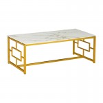 Τραπέζι σαλονιού Eccento pakoworld χρυσό-επιφάνεια λευκό μαρμάρου 8mm 120x60x44εκ c470089