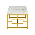 Τραπέζι σαλονιού Eccento pakoworld χρυσό-επιφάνεια λευκό μαρμάρου 8mm 120x60x44εκ c470089