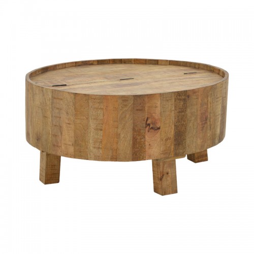 Τραπέζι σαλονιού με αποθηκευτικό χώρο Darian pakoworld μασίφ ξύλο mango καρυδί Φ90x45εκ c471309