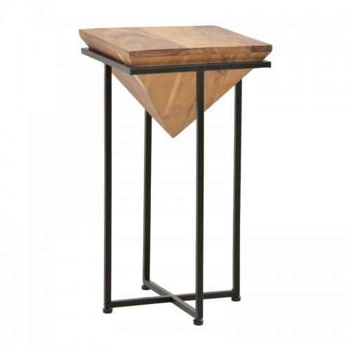 Βοηθητικό τραπέζι σαλονιού Miles pakoworld μασίφ ξύλο ακακίας καρυδί-μαύρο 29x29x54εκ c471312