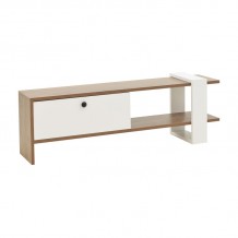 Έπιπλο τηλεόρασης Salon pakoworld χρώμα καρυδί-λευκό 120x25x37εκ c472120