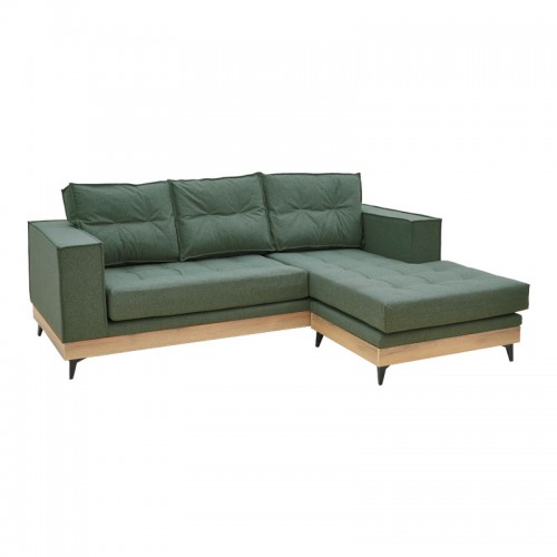 Γωνιακός καναπές αναστρέψιμος Mirabel pakoworld πράσινο ύφασμα-φυσικό ξύλο 250x184x100εκ c472789
