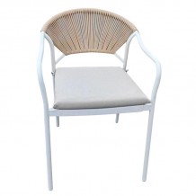 MOLLY Πολυθρόνα Βεράντας-Κήπου Μέταλλο Βαφή Άσπρο Wicker Φυσικό Μαξιλάρι Εκρού c473258
