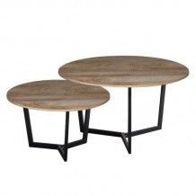 TEDDY Set-2 Τραπεζάκια Σαλονιού-Καθιστικού Μέταλλο Μαύρο Απόχρωση Καρυδί c473260