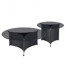 VENET Set 2 Τραπεζάκια Σαλονιού - Καθιστικού Μέταλλο Μαύρο Γυαλί Clear Black c473320