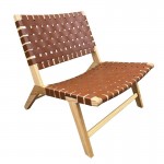 DUNE Lounge Καρέκλα Ξύλο Απόχρωση Φυσικό Κάθισμα-Πλάτη Ιμάντες Pu Καφέ c473340