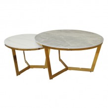 OTTO Set 2 Τραπεζάκια Σαλονιού Χρώμιο Χρυσό Sintered Stone Grey-White Marble c473350