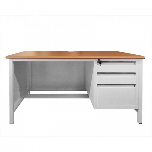 DESK 6-Drawers Metal Paint White Surface Maple Shade c473376
