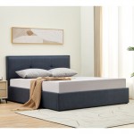 WALTER Κρεβάτι Διπλό με Χώρο Αποθήκευσης για Στρώμα 150x200cm Ύφασμα Σκούρο Γκρι c473471