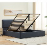 WALTER Κρεβάτι Διπλό με Χώρο Αποθήκευσης για Στρώμα 150x200cm Ύφασμα Σκούρο Γκρι c473471