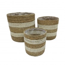 YDRA ΚΑΛΑΘΙ SET 3ΤΜΧ SEAGRASS ΓΙΟΥΤΑ ΦΥΣΙΚΟ ΛΕΥΚΟ D28 25 22xH28 25 22cm c473999