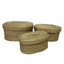 SIFNOS OVAL ΚΟΥΤΙ ΜΕ ΚΑΠΑΚΙ SET 3ΤΜΧ SEAGRASS ΦΥΣΙΚΟ 30x20xH15cm c474784