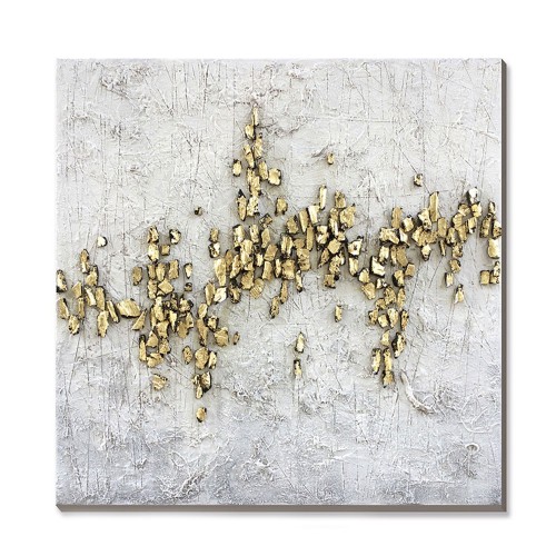 GOLD TRAIL ΠΙΝΑΚΑΣ OIL ACRYLIC ΛΕΥΚΟ ΓΚΡΙ ΧΡΥΣΟ ΚΑΜΒΑΣ 100x100xH3 5cm c475449