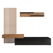 Σύνθετο σαλονιού Litende pakoworld μαύρο-sonoma μελαμίνης 249 5x42x199 5εκ c476361