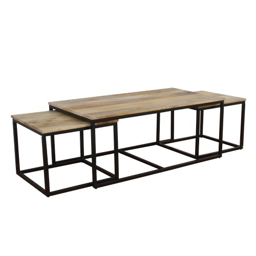 QUADRO COFFEE TABLE SET 3ΤΕΜ ΦΥΣΙΚΟ ΜΑΥΡΟ 110x60xH45cm c476374