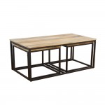 QUADRO COFFEE TABLE SET 3ΤΕΜ ΦΥΣΙΚΟ ΜΑΥΡΟ 110x60xH45cm c476374