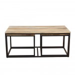 QUADRO COFFEE TABLE SET 3ΤΕΜ ΦΥΣΙΚΟ ΜΑΥΡΟ 110x60xH45cm c476374