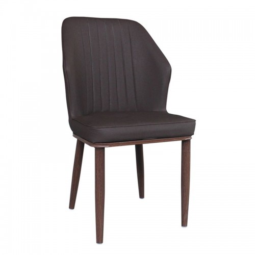 DELUX Καρέκλα Μέταλλο Βαφή Καρυδί Linen PU Σκούρο Καφέ c476709
