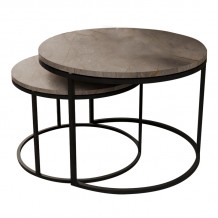 Τραπέζια σαλονιού Solme pakoworld σετ 2τεμ γκρι μαρμάρου μελαμίνης μαύρο μέταλλο c476721