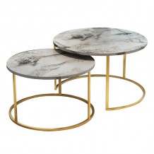 Τραπέζια σαλονιού Solme pakoworld σετ 2τεμ λευκό μάρμαρου μελαμίνης χρυσό μέταλλο c476735