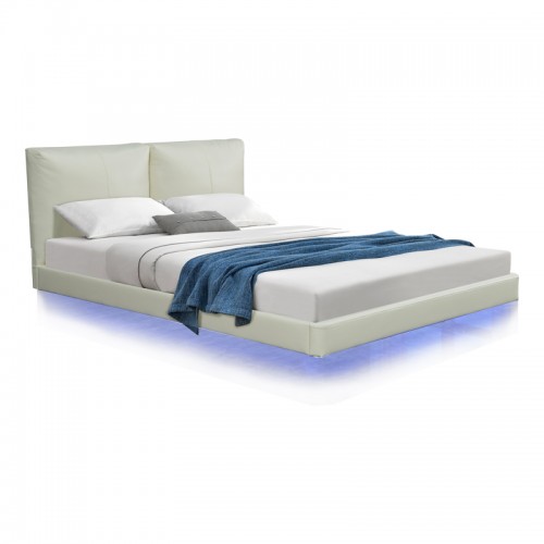 Κρεβάτι διπλό Jessie pakoworld floating style με led PU εκρού 160x200εκ c477424