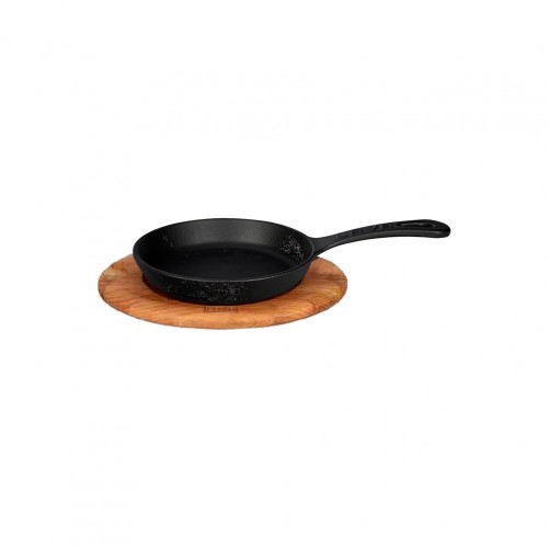 Cast iron τηγάνι στρογγυλό μαύρο με ξύλινη βάση φ16cm 18mm σμάλτο 1 στρώσεως 1 ψήσιμo 1 2kg LAVA c477502
