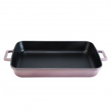 Cast iron τηγάνι-ψηστιέρα μωβ ορθογώνιο φ26x40cm σμάλτο 3 στρώσεων 3 ψησίματα 4 5kg με καπάκι amp πόμολο LAVA c477526