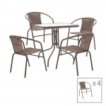 Tραπεζαρία Obbi Watson pakoworld σετ 5τεμ καφέ μέταλλο pe rattan 80x80x70εκ c479093