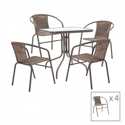 Tραπεζαρία Obbi Watson pakoworld σετ 5τεμ καφέ μέταλλο pe rattan 80x80x70εκ c479093