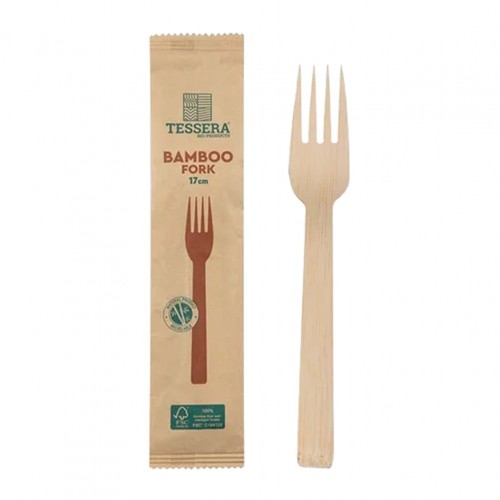 Ξύλινο Πηρούνι Bamboo 17cm σε ατομική συσκευασία TESSERA Σετ 100 c479493