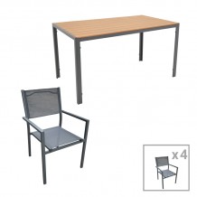 Tραπεζαρία Nares-Moly pakoworld σετ 5τεμ ανθρακί αλουμίνιο και φυσικό plywood 140x80x72 5εκ c479637