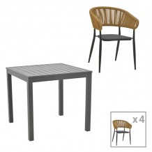 Τραπεζαρία Kliton-Raven σετ 5τεμ pakoworld αλουμίνιο σε ανθρακί απόχρωση 80x80x74εκ c480292