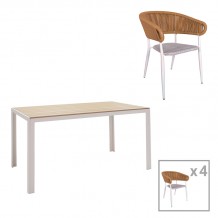 Τραπεζαρία Nares-Raven A σετ 5τεμ pakoworld λευκό αλουμίνιο και plywood σε φυσική απόχρωση 140x80x72 5εκ c480510