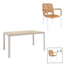 Τραπεζαρία Nares-Norture A σετ 5τεμ pakoworld λευκό αλουμίνιο και plywood σε φυσική απόχρωση 140x80x72 5εκ c480513