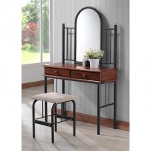 Τουαλέτα κρεβατοκάμαρας με σκαμπό Tressa pakoworld καρυδί rubberwood-μαύρο μέταλλο c481112