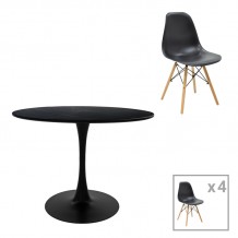 Τραπεζαρία Julita-Balou I σετ 5τεμ pakoworld MDF-PP σε μαύρο-φυσικό απόχρωση Φ120x75εκ c481156