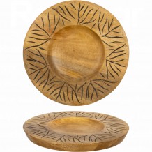 Ξύλινο gourmet πιάτο φ30xΥ2 5cm Mango σε φυσική απόχρωση σχέδιο μαύρο antique - Σετ 2 c481498