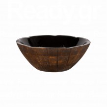 Ξύλινος κυμματιστό μπωλ φ30xΥ7 6cm Mango σε απόχρωση καρυδιάς με μαύρο σμάλτο - Σετ 2 c481563