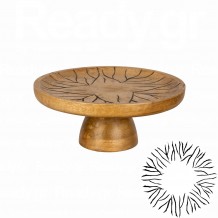 Ξύλινη τουρτιέρα με πόδι φ30xΥ12 5cm Mango σε φυσική απόχρωση σκαλιστό σχέδιο μαύρο antique c481573 Ξύλινη τουρτιέρα με πόδι φ30xΥ12 5cm Mango σε φυσική απόχρωση σκαλιστό σχέδιο μαύρο antique c481573