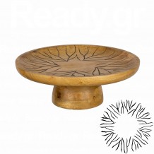 Ξύλινη τουρτιέρα με πόδι φ35xΥ12 5cm Mango σε φυσική απόχρωση σκαλιστό σχέδιο μαύρο antique c481574 Ξύλινη τουρτιέρα με πόδι φ35xΥ12 5cm Mango σε φυσική απόχρωση σκαλιστό σχέδιο μαύρο antique c481574